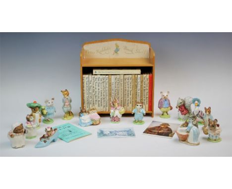 A collection of sixteen Beswick Beatrix Potter figures, to include, Foxy Whiskered Gentleman, Timmy Tiptoes (gold back stamp)