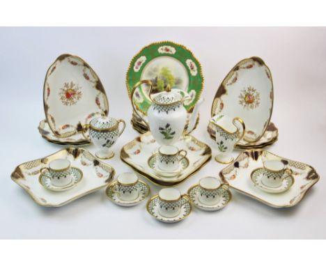 A Wedgwood part desert service, late 19th century, comprising: eleven desert plates, two square shaped serving plates, two di