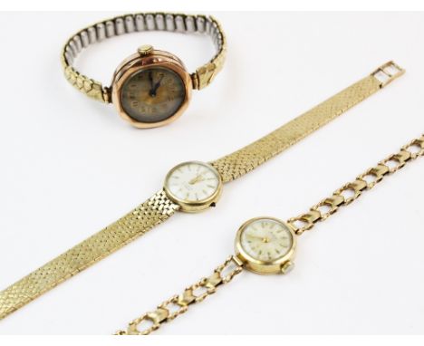A 9ct gold lady's vintage wristwatch by Limit, the round pearlescent dial with baton markers, set to a round plain polished c