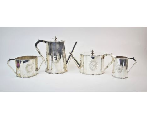 A Victorian silver tea service, Fenton Brothers, Sheffield 1876, comprising: a coffee pot, 21.5cm high, a tea pot, a sucriere