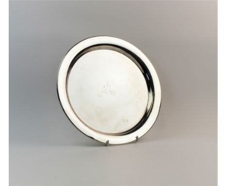 An American silver salver, Gorham, Rhode Island 1927, of circular plain polished form, with monogram to centre of bowl, engra