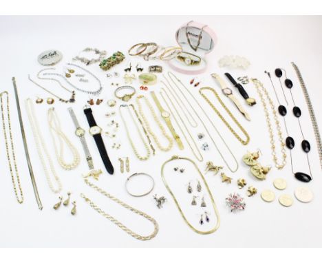 A collection of vintage and modern costume jewellery, to include, a pair of carved coral and cultured pearl floral design stu