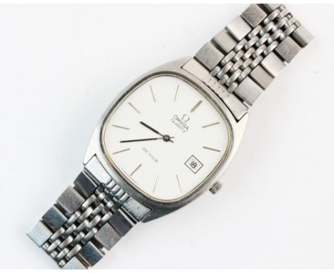 An Omega De Ville stainless steel quartz wristwatch, the white dial with baton markers and date window to three 'o' clock, se