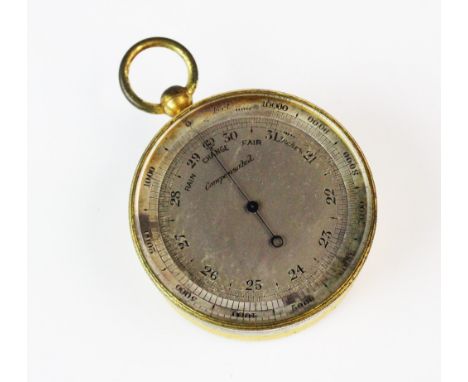 A 19th century gilt metal cased pocket barometer, within fitted case 