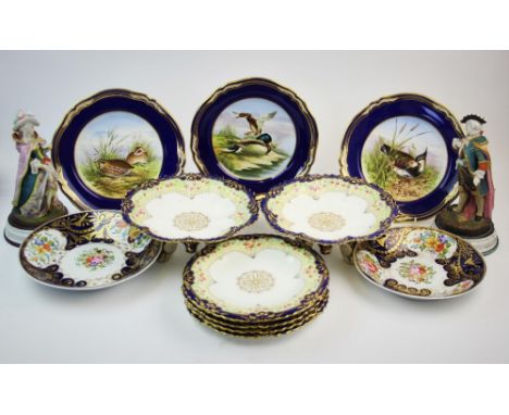 A pair of Victorian comports, Samuel Radford, late 19th century, each comport raised on tripod legs with shaped rim and flora