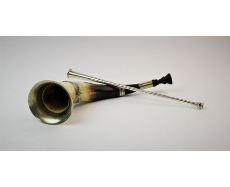 A George V silver candle snuffer, E Baker &amp; Son, Chester 1925, modeled as a hunting horn, 31cm long, gross weight approx.