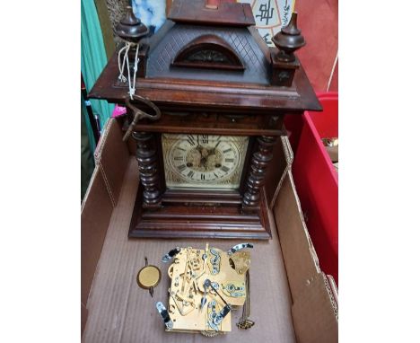 CARTON WITH OLD WOODEN CLOCK &amp; MOVEMENT