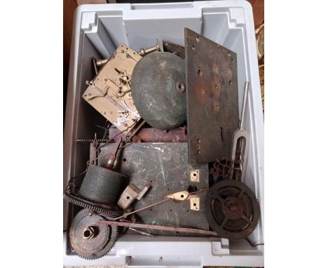 GREY BOX OF VINTAGE CLOCK PARTS &amp; SPARES