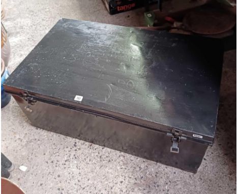BLACK METAL MILITARY STYLE TRAVEL TRUNK