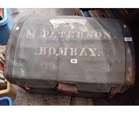 VINTAGE CANVAS DOME TOP TRUNK WITH MISC MATERIAL