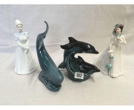 2 POOLE POTTERY DOLPHINS, ROYAL DOULTON FIGURE 'JULIA' HN2706 &amp; A COALPORT FIGURE OF A NURSE CELEBRATING ST MARY'S HOSPIT