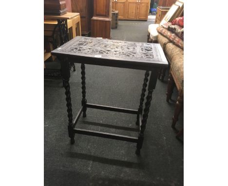 CARVED TOP BARLEY TWIST LEG SIDE TABLE &amp; SMALL BOBBIN TURN TABLE