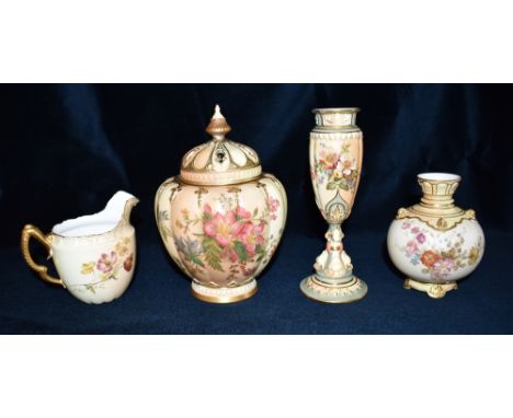 A GROUP OF ROYAL WORCESTER ITEMS  including a pot pourri vase with painted and gilded floral decoration, shape 1312 date code