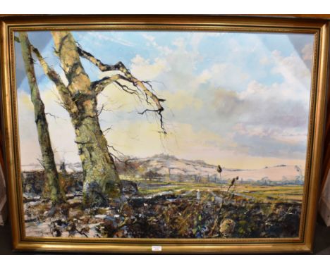 ARTHUR K. MADERSON (BRITISH-IRISH, B.1942)  Snow Covered Hills in a Sunlit Winter Landscape, oil on board, signed lower left,