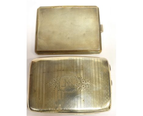TWO SILVER CIGARETTE CASES  comprising a rectangular shaped example with initials and inscription for 1913 inside, 12cm long 