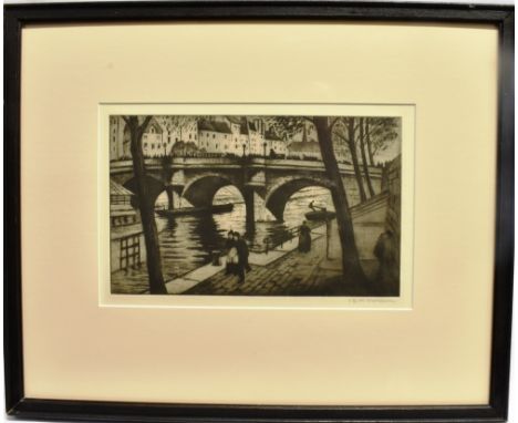 CHRISTOPHER RICHARD WYNNE NEVINSON ARA (1889 – 1946) Le Pont Neuf Monochrome etching Signed lower right 20cm x 31.5cm