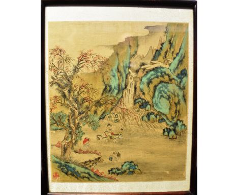 CHINESE SCHOOL a group of ten landscape scenes gouache and pen and ink on silk each with red printed oval seal mark lower lef