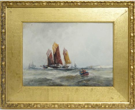 Frank Henry Mason(1875-1965)Seascape with rowboat to the fore,signed,watercolour,25 x 35cms, framed.