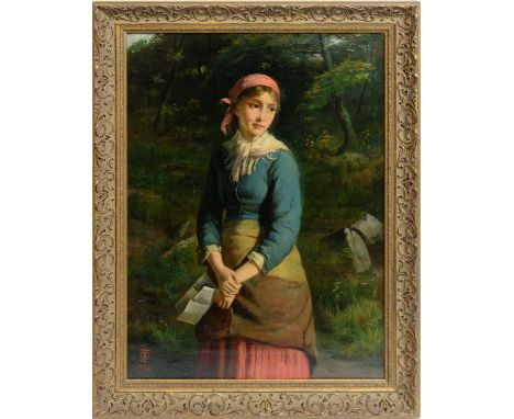 J* S* W*(19th Century)Portrait of a young girl in reverie,signed with a monogram and dated 1882,oil on canvas,54 x 39cms, fra