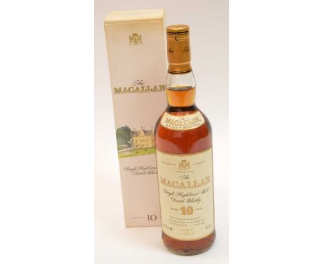 A bottle of The Macallan, Single Highland Malt Scotch Whisky, 10 years old, 70cl, 40% vol, boxed.
