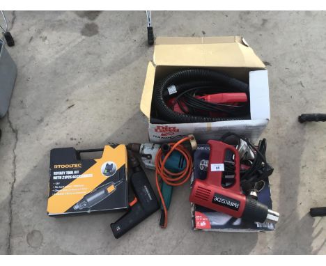 VARIOUS TOOLS TO INCLUDE A BOXED DIRT DEVIL HOOVER, PARKSIDE WALLPAPER STRIPPER, ROTARY TOOL KIT, DRILLS ETC 