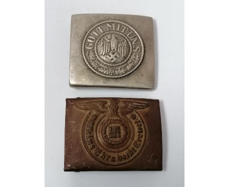 TWO GERMAN ARMY (HEER) AND WAFFEN-SS BELT BUCKLES, BELIEVED REPRODUCTION 