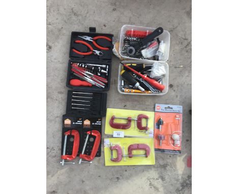 VARIOUS NEW TOOLS TO INCLUDE MINI G CLAMPS, PLIERS, STONE SET ETC 