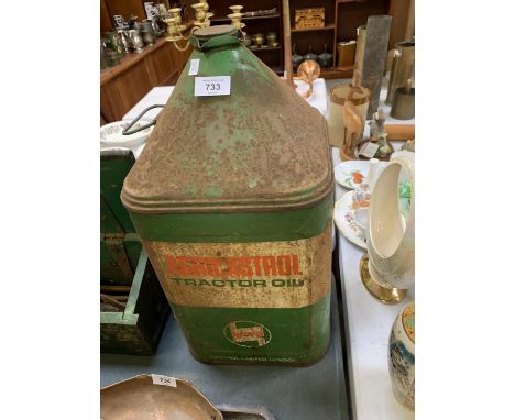 A LARGE VINTAGE METAL AGRICASTROL TRACTOR OIL CAN 