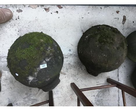 A PAIR OF VERY LARGE ORNAMENTAL/GATE POST TOP STONE BALLS 