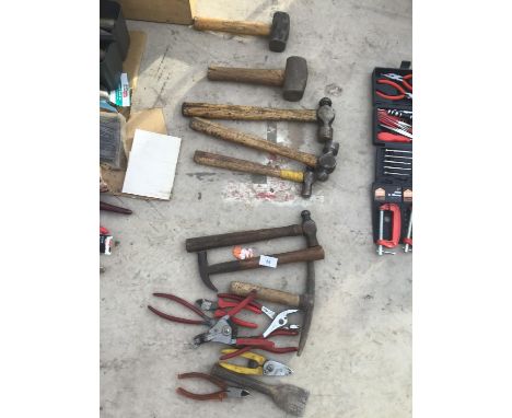 VARIOUS TOOLS TO INCLUDE HAMMERSHAMMERS, GRIPS ETC 