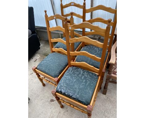 FOUR PINE LADDER BACK DINING CHAIRS 