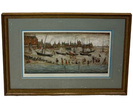 LAURENCE STEPHEN LOWRY: DEAL BEACH, DEAL SKETCH 1973, Offset lithographs printed in colours, signed edition 54cm x 31cm Rever