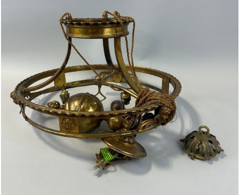 A BRASS CHANDELIER, 53cm x 32cm