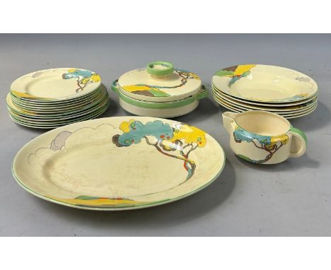 A COLLECTION OF CLARICE CLIFF 'WILKINSONS' PATTERN CERAMICS, Comprising of six large plates, six small plates, six large dish