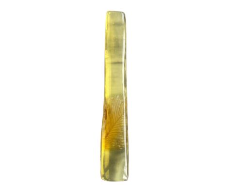 A VERY RARE DINOSAUR FEATHER FOSSIL IN BURMESE AMBERA large and extremely scarce dinosaur feather in amber. Exceptional detai