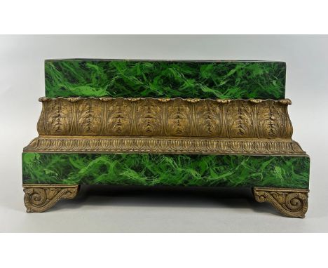 A FAUX MALACHITE AND FAUX BRONZE WOODEN PLANTER,42cm x 24cm x 17cm