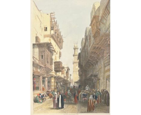 AFTER DAVID ROBERTS R.A: A COLOURED LITHOGRAPH 'MOSQUE EL MOORISTAN, CAIRO',Signed in the plate.Printed by F.G. Moon, London,
