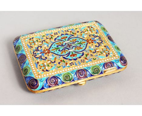 A GOOD RUSSIAN SILVER AND ENAMEL CIGARETTE CASE. 3.5ins x 4.5ins.