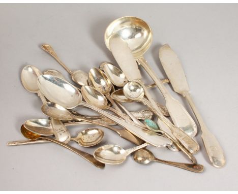 A SAUCE LADLE, seven French coffee spoons etc.