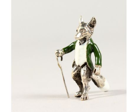 A TINY NOVELTY SILVER AND ENAMEL FOX.