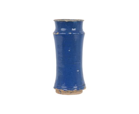 A MONOCHROME BLUE-GLAZED ALBARELLO POTTERY VASEPossibly North Africa or Spain, 19th - early 20th century
Of typical flared cy