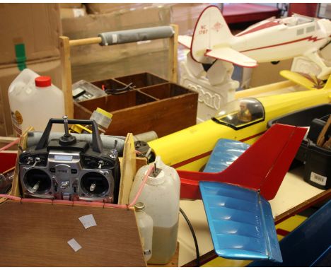 Three complete model Aeroplanes, to include a RC Yellow Plane Stinson battery plane - Nitro, a RC Plane nitro powered, a RC T