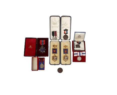 A collection of medals to include 'The Imperial Service medal'(boxed), a pair of gilt and enamel Lord and Lady mayor of Cardi