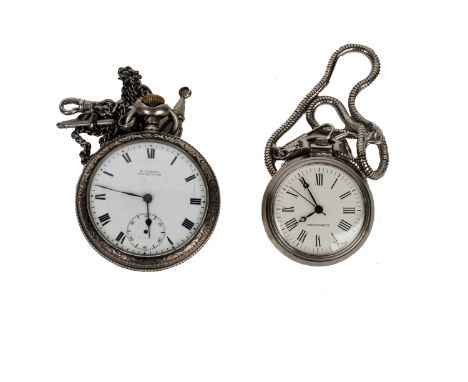 A sterling silver crown wind gentleman's pocket watch 'H. Samuel, Manchester' White enamel face with Roman numeral markers an