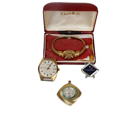 Four wristwatches to include a Sekonda 17 jewel, a ladies cocktail watch marked Louis Vuitton, a Meeta pendant watch and a La