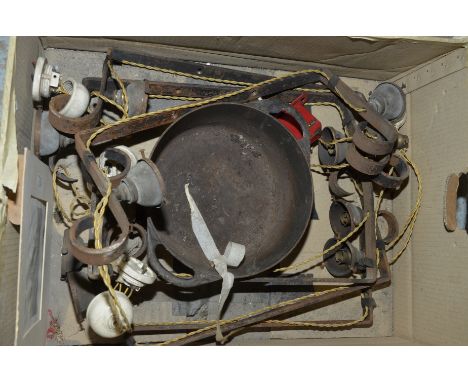 Wrought metal pulley system, light fittings etc  