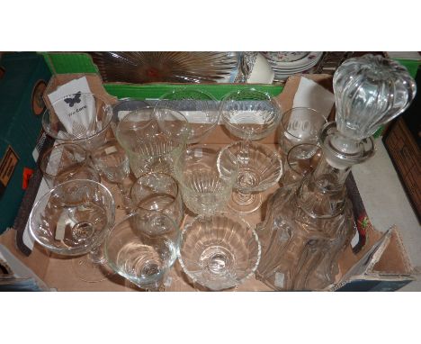 19th C decanter and a selection of drinking glasses 