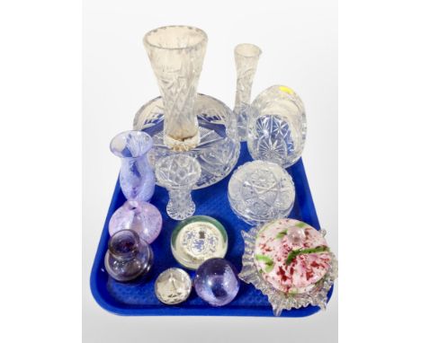 A group of crystal, paperweights, Caithness vase, etc 