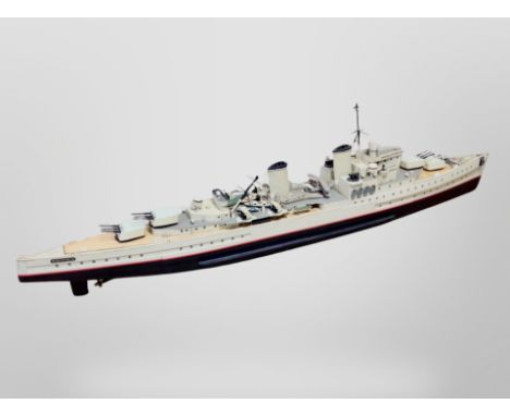 A hand-built motorised scale model of HMS Sheffield, length 125cm.