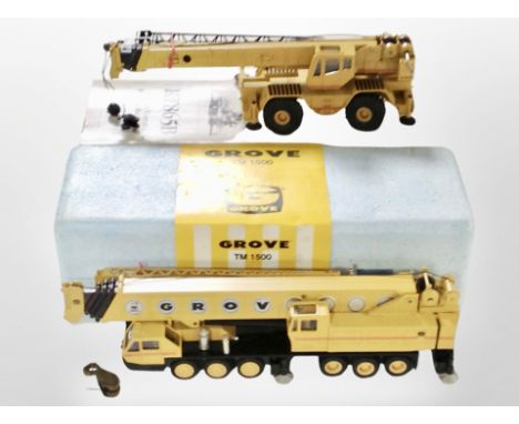 Two Grove diecast scale models of cranes,RT865B and TM1500, both boxed.